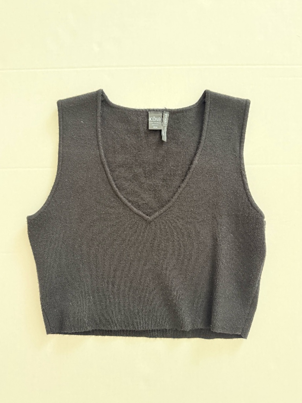 Simons Icone Black V-Neck Crop Top | Stretchy Fit | Minimalist | Size M
